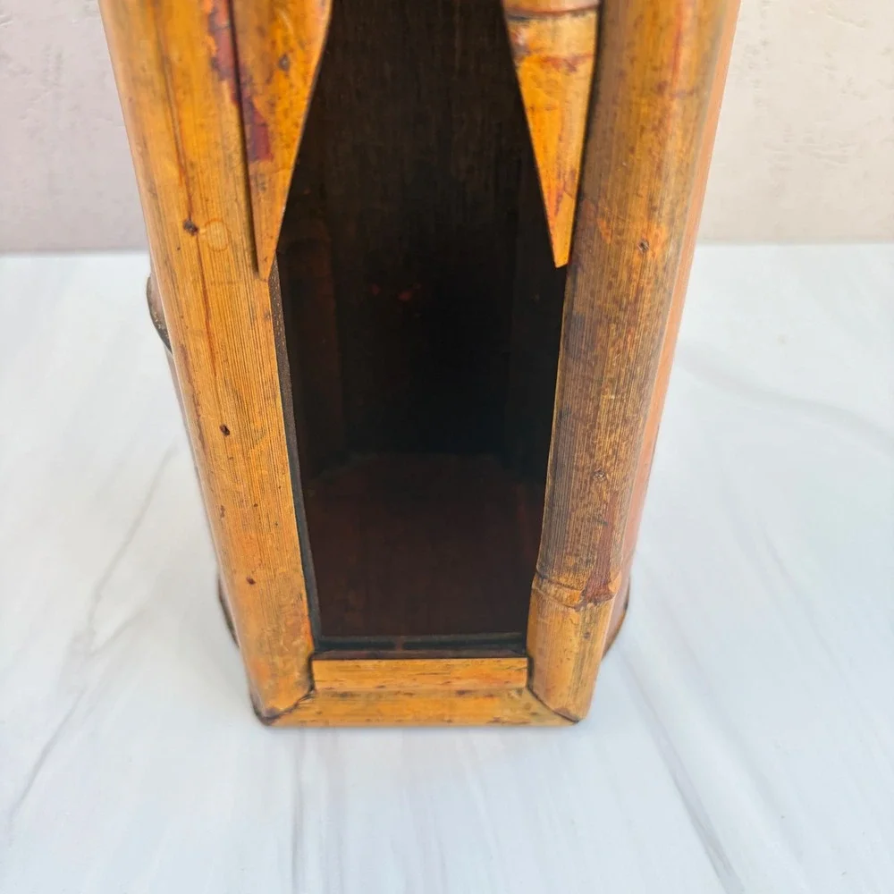 Handcrafted Bamboo Wine Bottle Gift Box Rustic Natural Wood Carrier with Latch